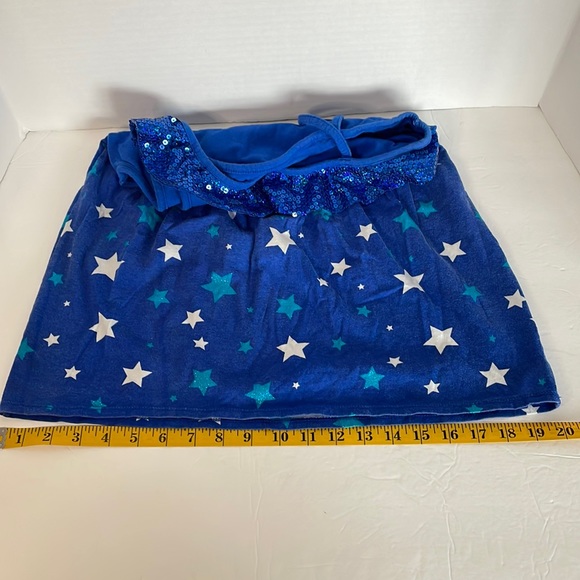 Justice one shoulder, blue & white tank with sequins and stars girls size 14 - Picture 8 of 10